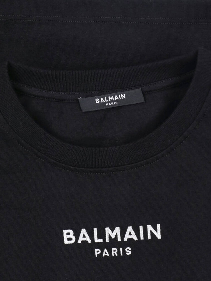 Balmain Black Crop Logo Cotton T-Shirt
