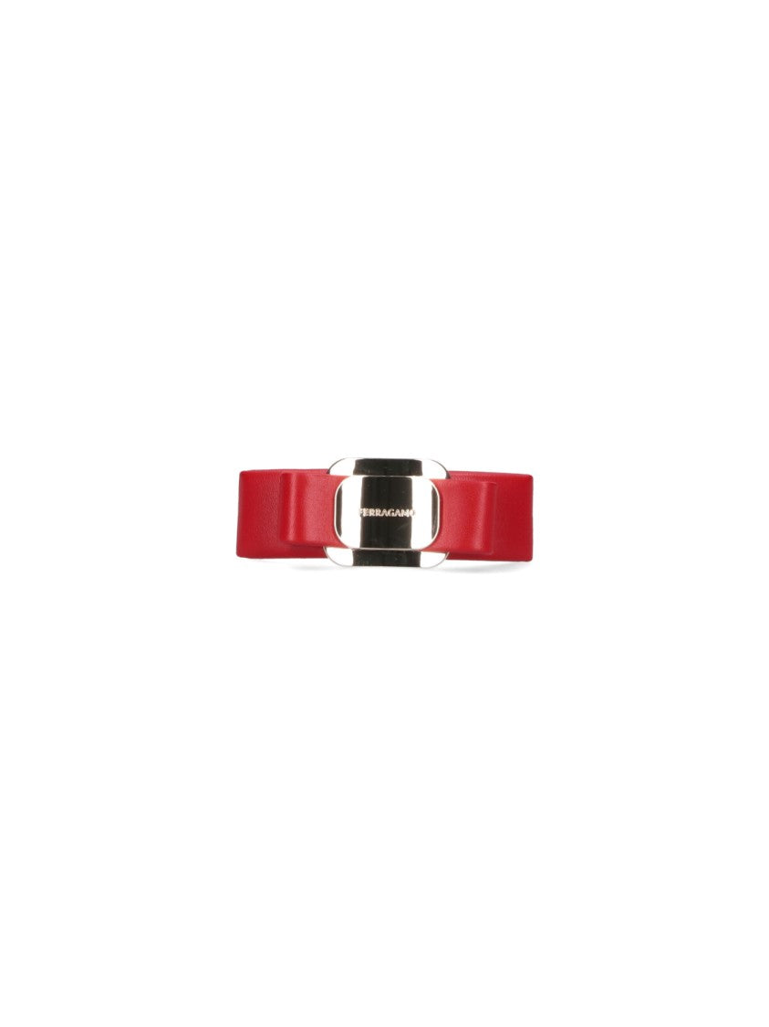 Ferragamo Structured Bow Hair Clip In Red Calf Leather