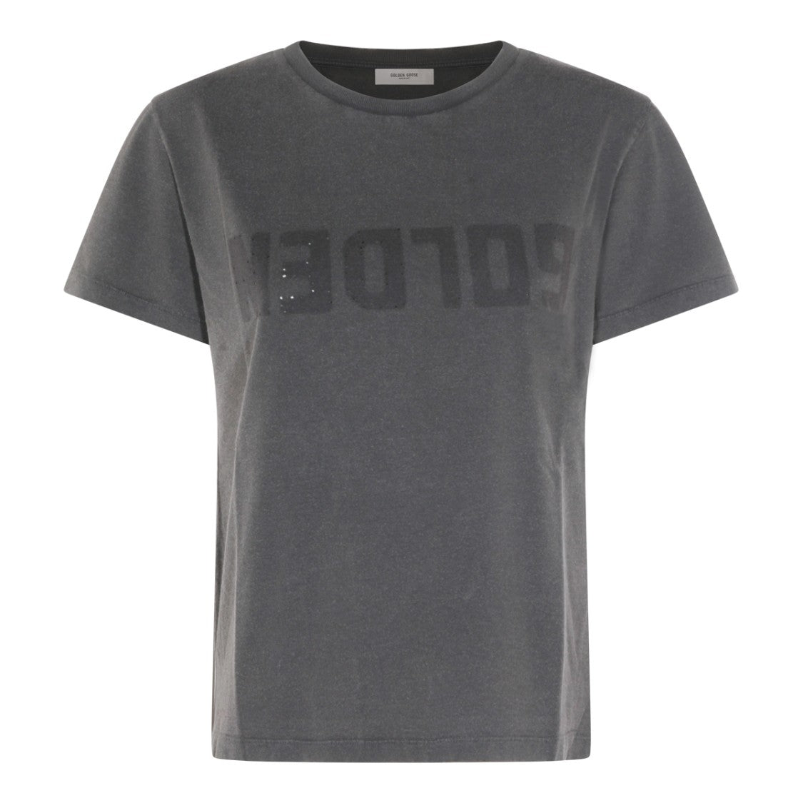 Golden Goose Anthracite Cotton T-Shirt With Subtle Lettering Print
