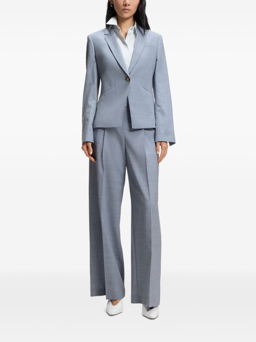 Boss Blue Single-Breasted Virgin Wool Blazer