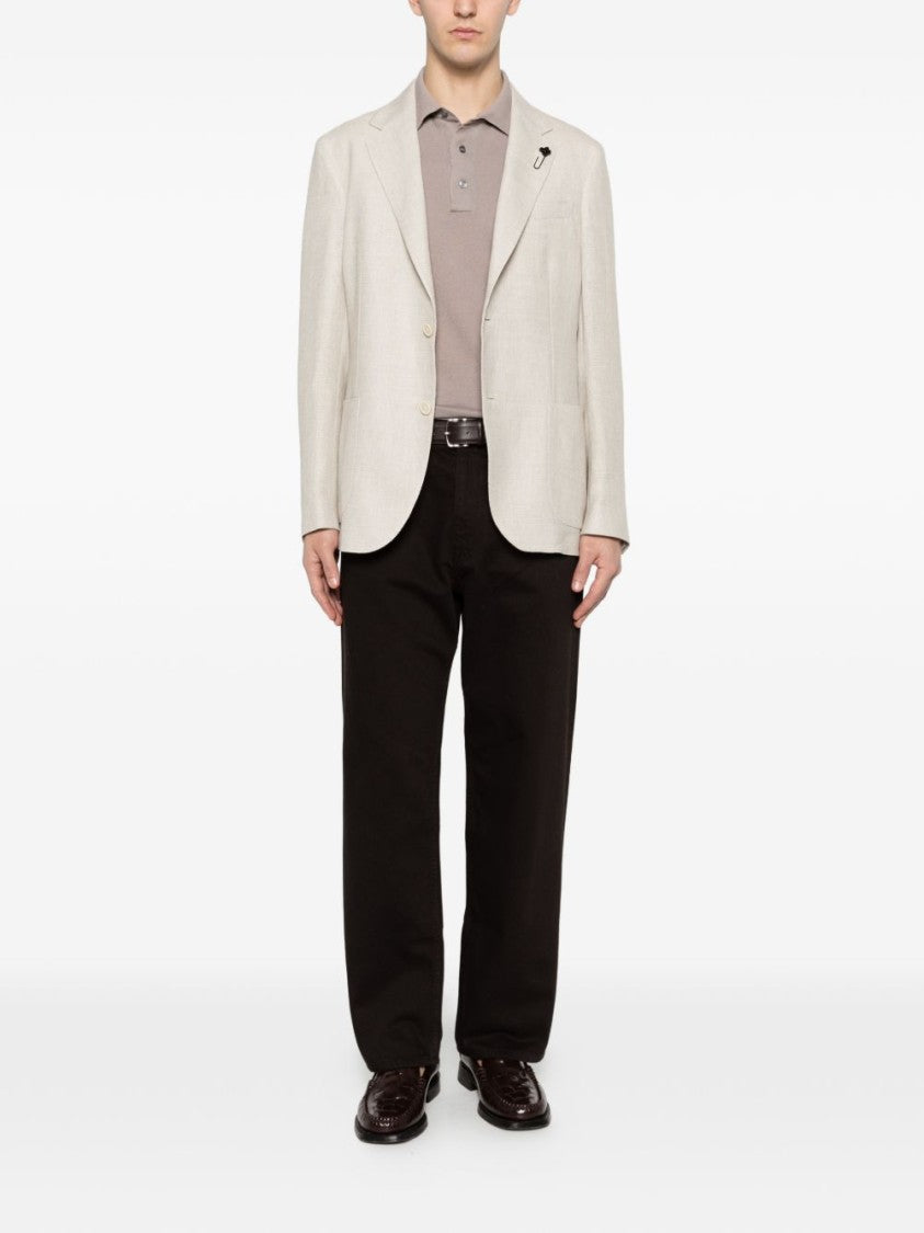 Lardini Beige Wool Linen Flower Blazer