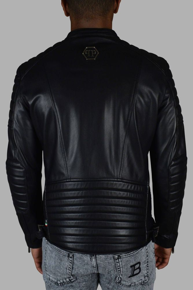 Philipp Plein Quilted Black Leather Biker Jacket