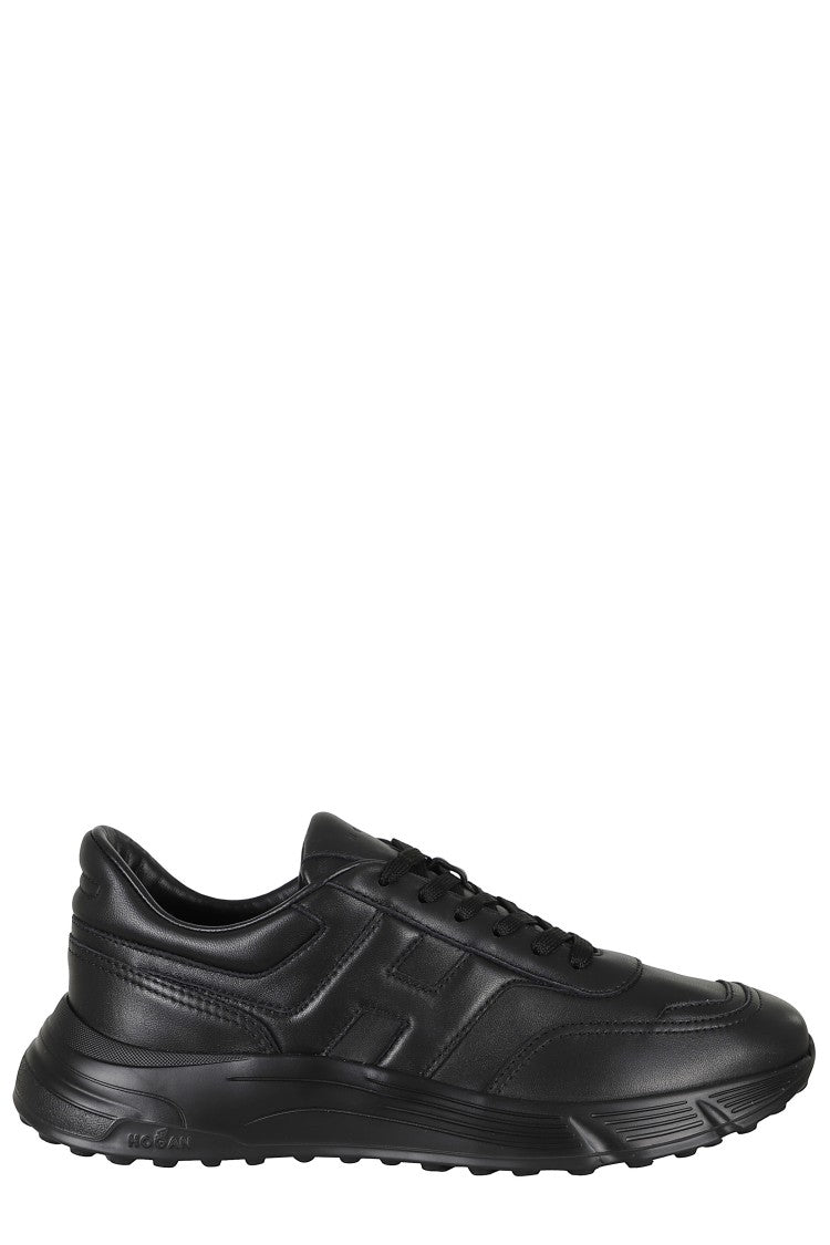 Hogan Black Hyperlight Smooth Leather Rubber Sole Leather Sneakers