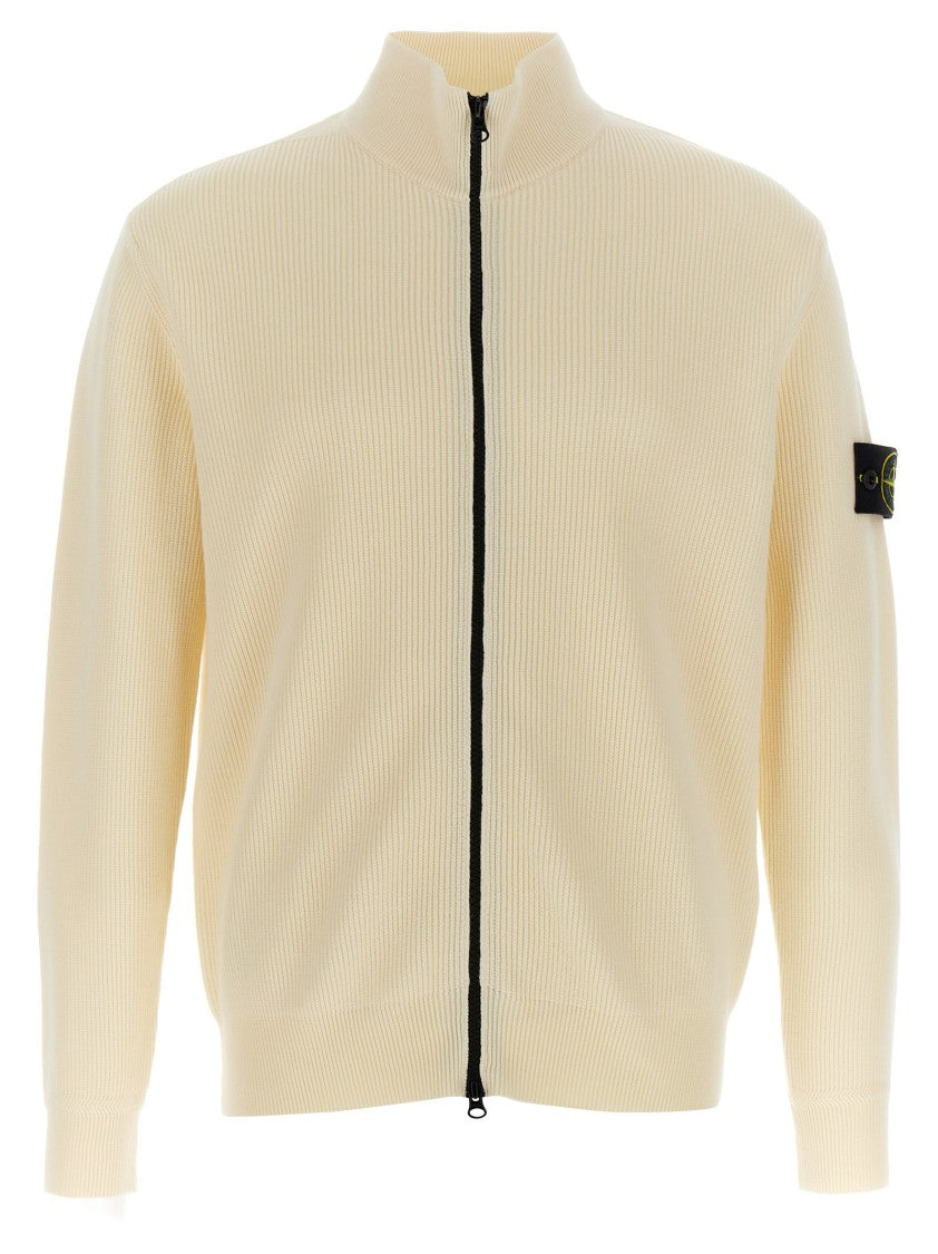 Stone Island Knitted Cotton Cardigan With High Neck