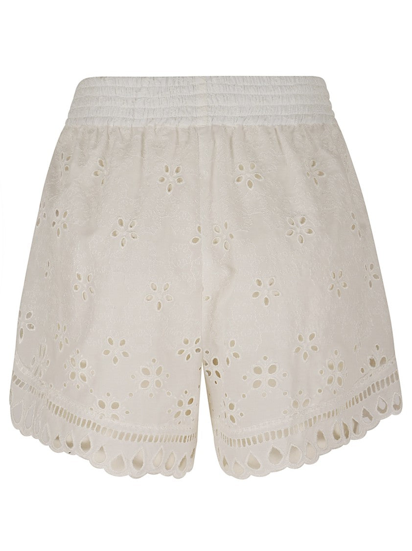 Ermanno Scervino Macrame Shorts With Intricate Floral Cutouts And Scalloped Edges
