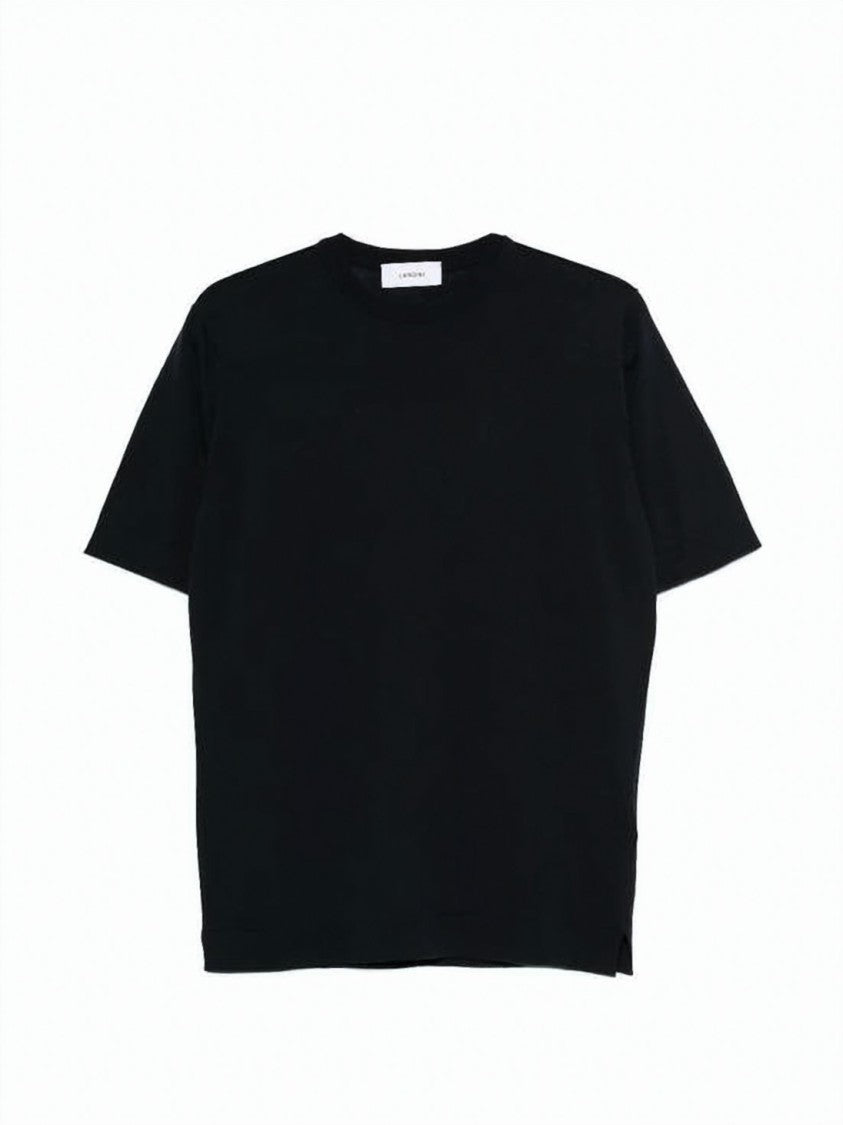 Lardini Fitted Black Cotton Short Sleeve Tops