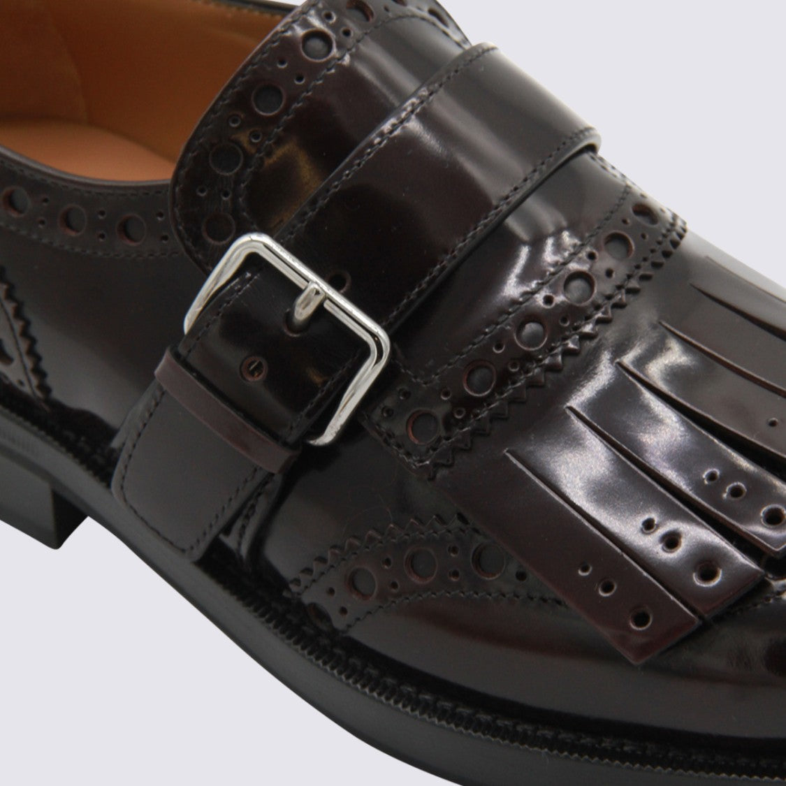 Church's Brown Polished Leather Flats With Brogue Detailing