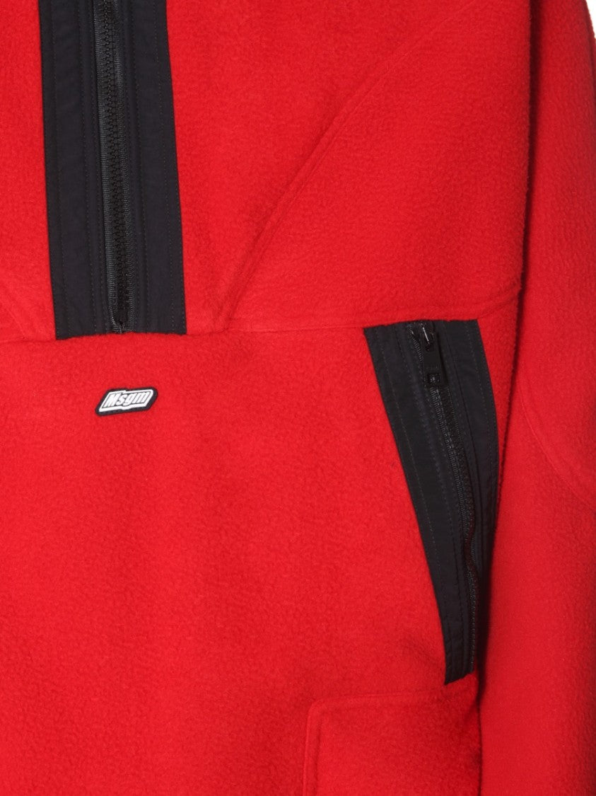 Msgm Red Oversized Half-Zip Sweatshirt