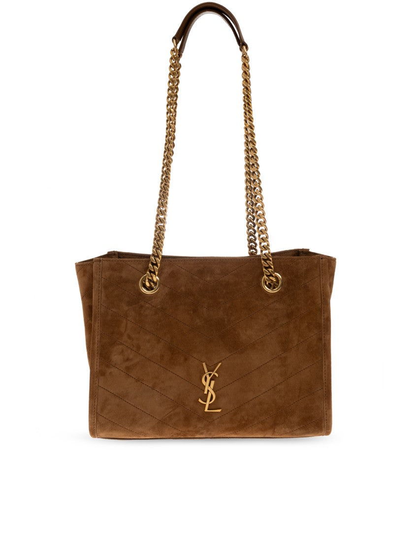 Saint Laurent Niki S Chevron Quilted Gold-Accent Suede Handbag