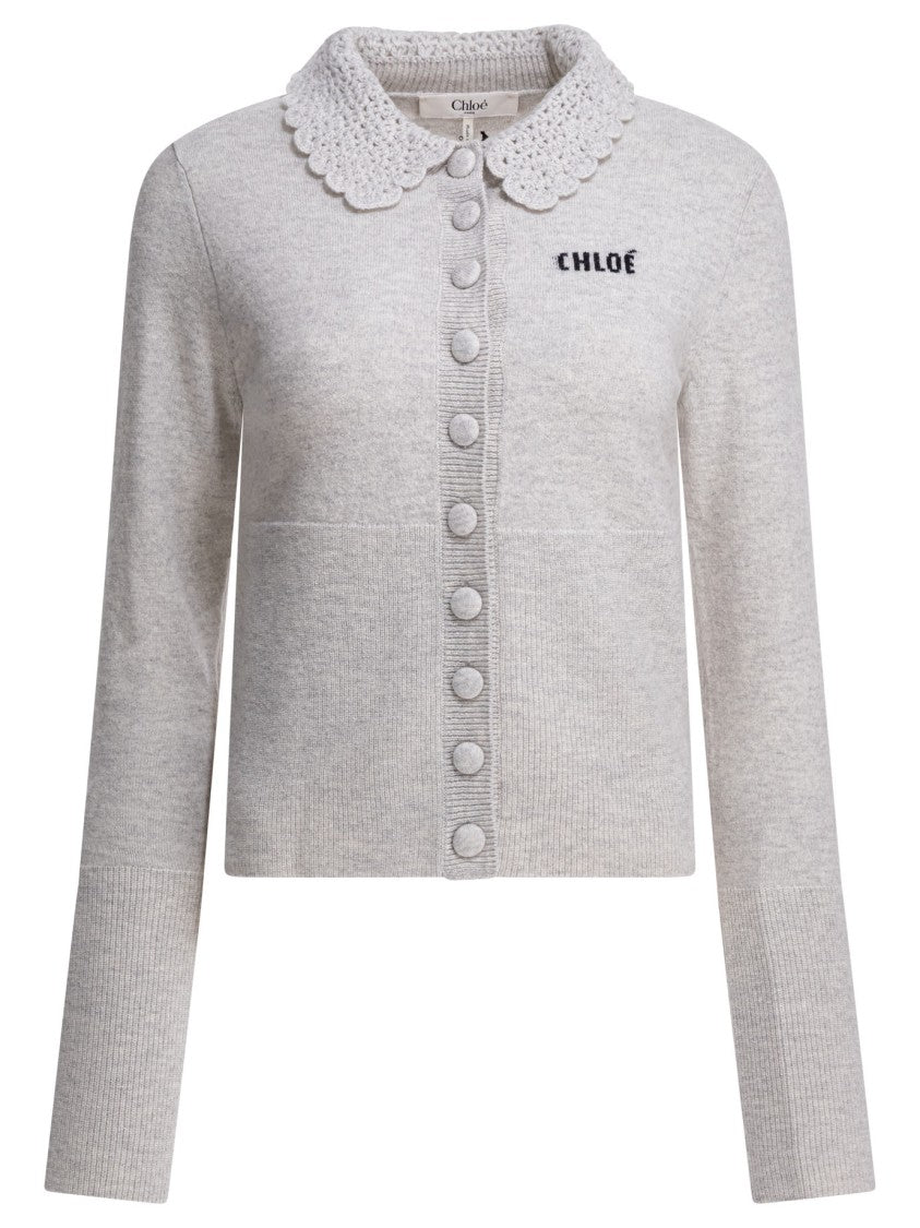 Chloé Fitted Wool Cardigan With Guipure Collar