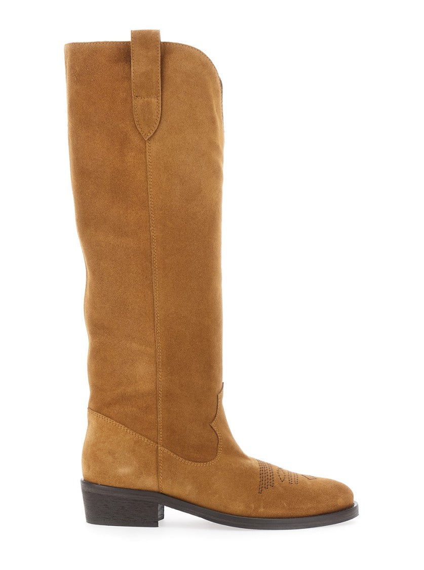 Via Roma 15 Tall Suede Boots With Decorative Cutout