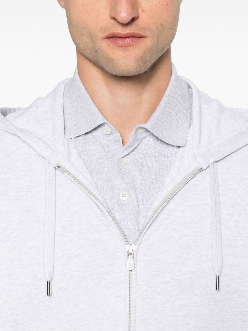 Brunello Cucinelli Light Grey Cotton Sweatshirt With Hood