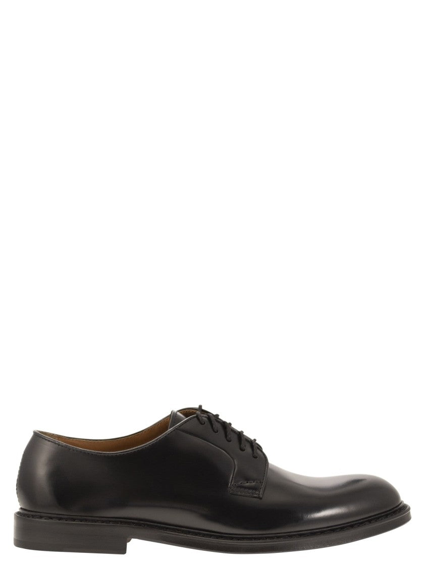 Doucal's Black Calfskin Derby Shoes With 5-Hole Lace-Up Design