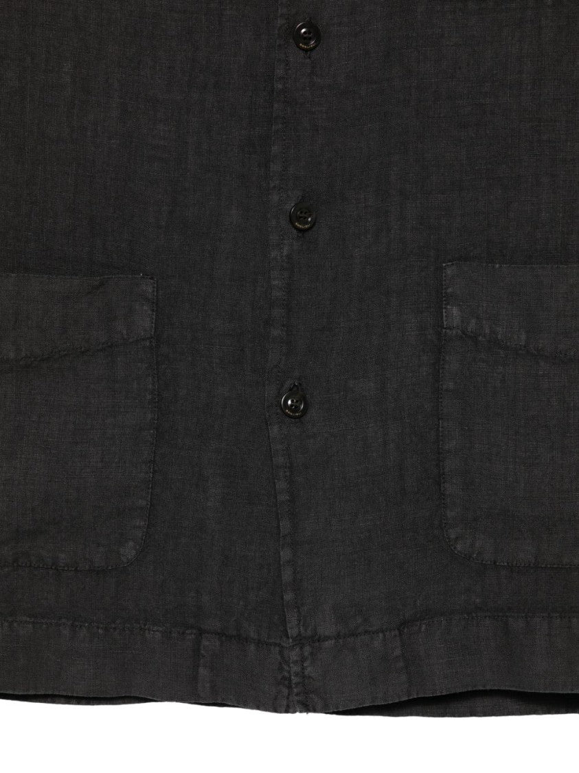 Boglioli Relaxed Fit Black Linen Shirt With Classic Collar And Functional Pockets
