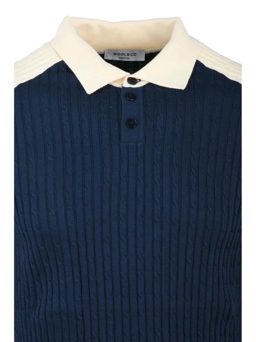 Wool & Co Ribbed Knit Polo With Classic Button Placket