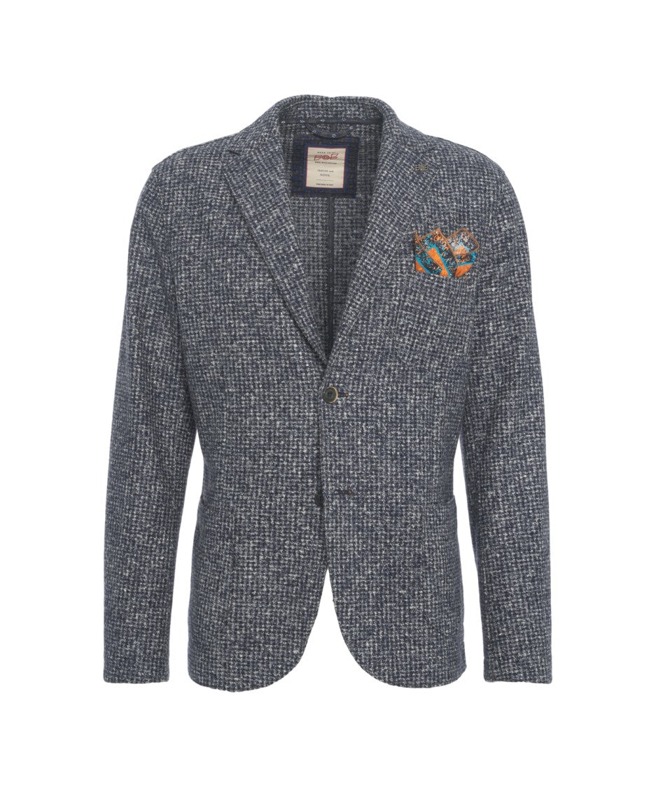 Bob Textured Grey Blazer With Decorative Pocket Square