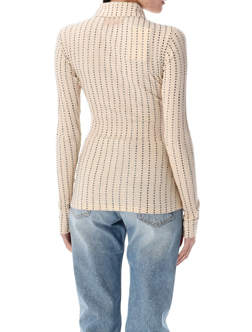 The Attico Rinhestones Polo Shirt