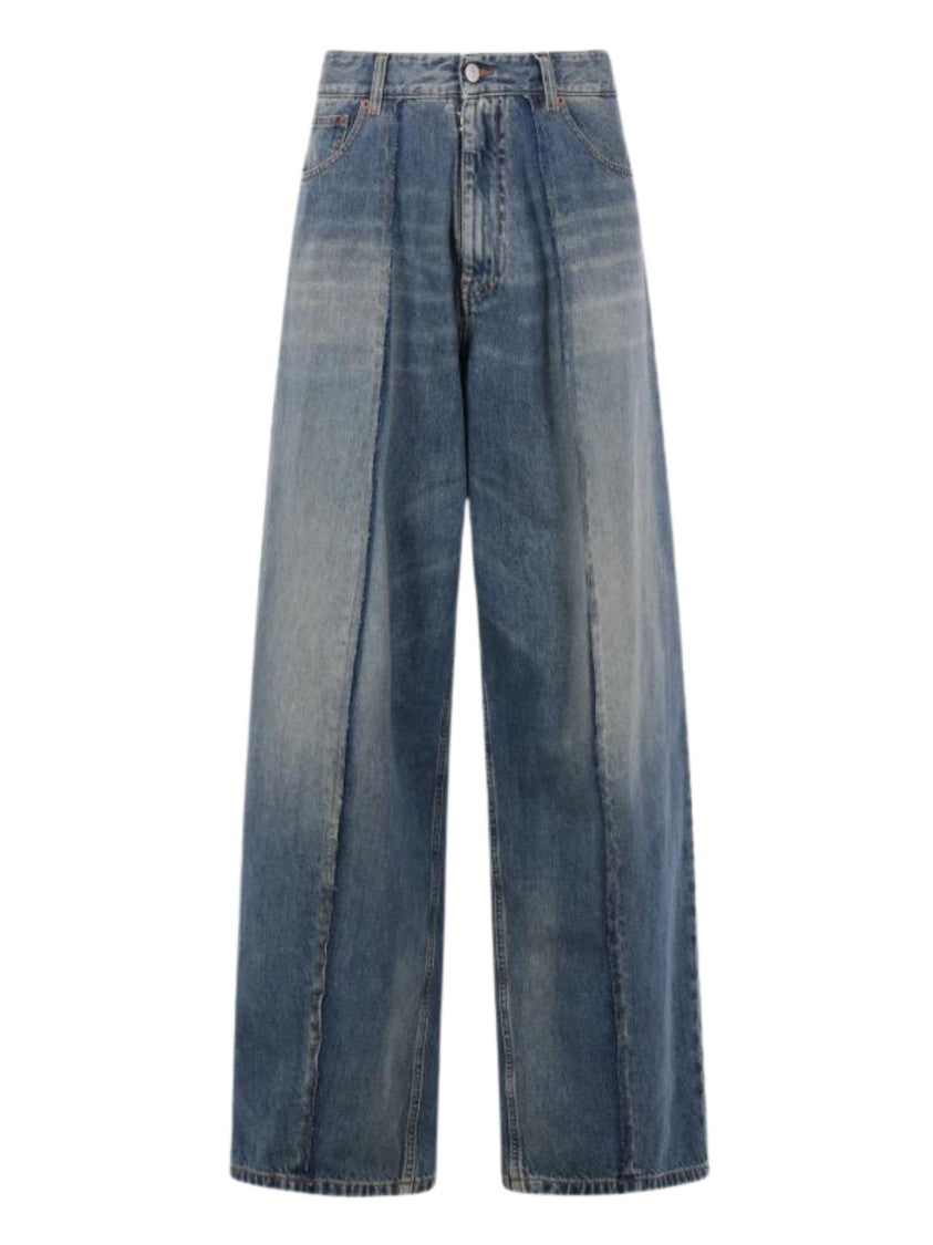 Mm6 By Maison Margiela Blue Logo Patch Denim Wide-Leg Jeans