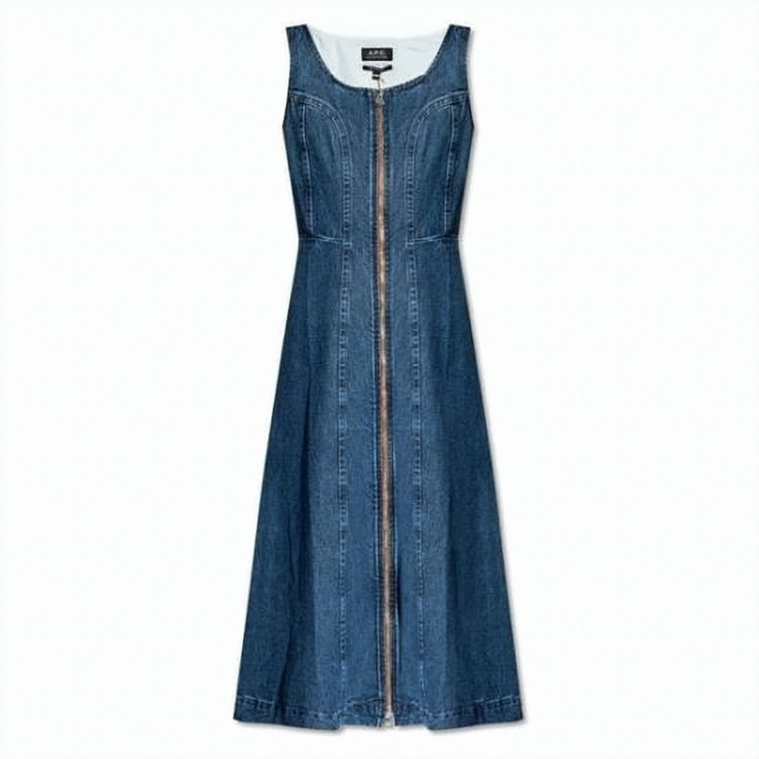 A.P.C. Sleeveless Denim Long Dress With Front Zipper