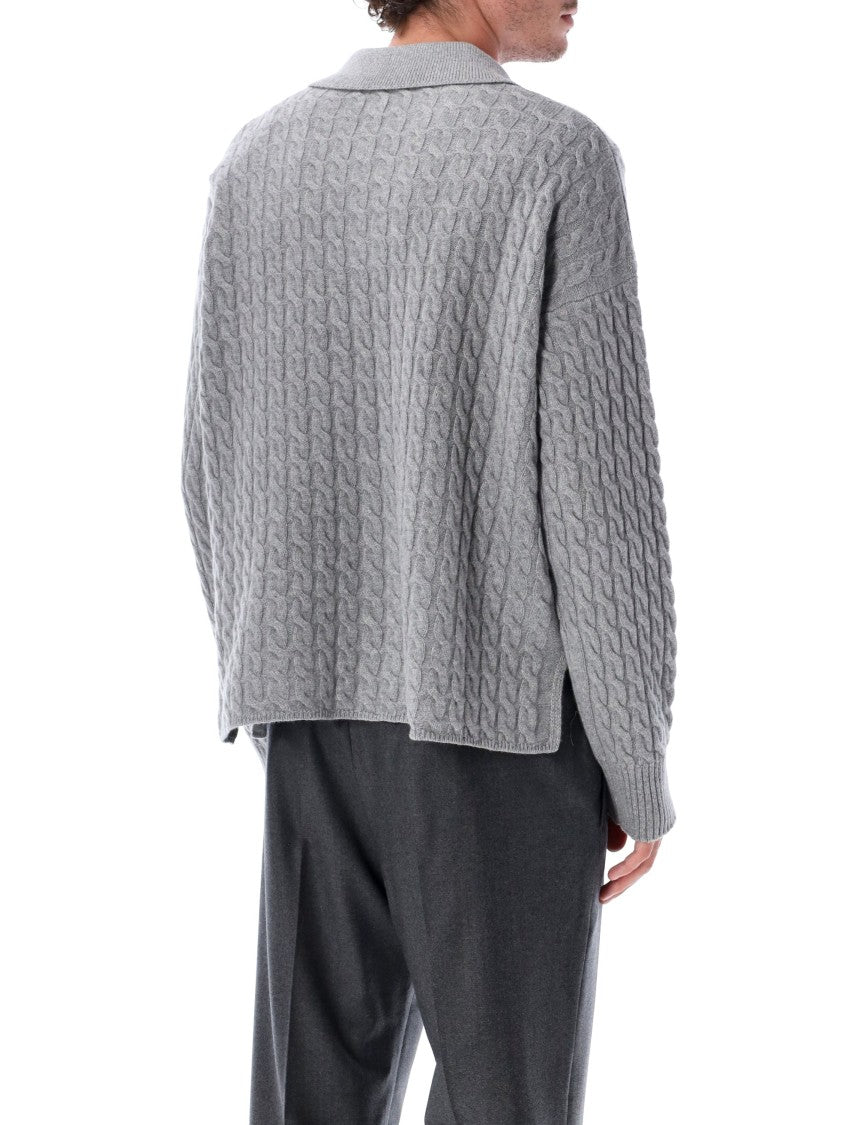 Ami Paris Cable Knit Polo Sweater