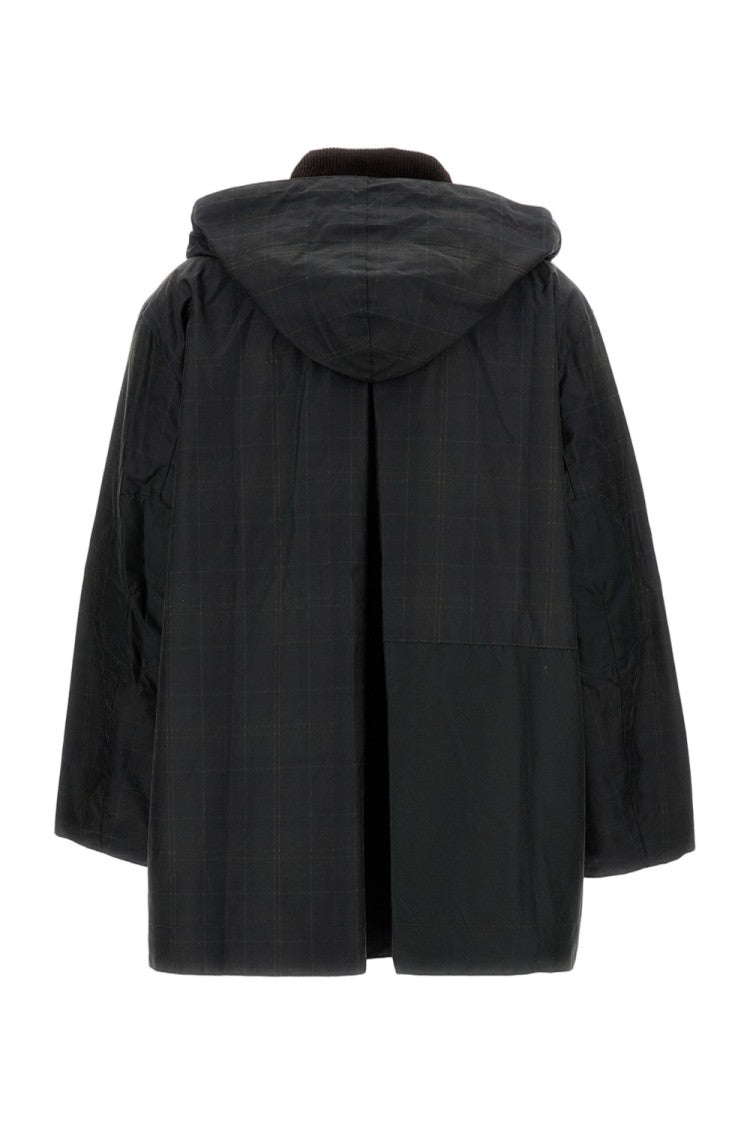 Barbour Ganni-Style Tartan Duffle Coat With Large Corduroy Collar