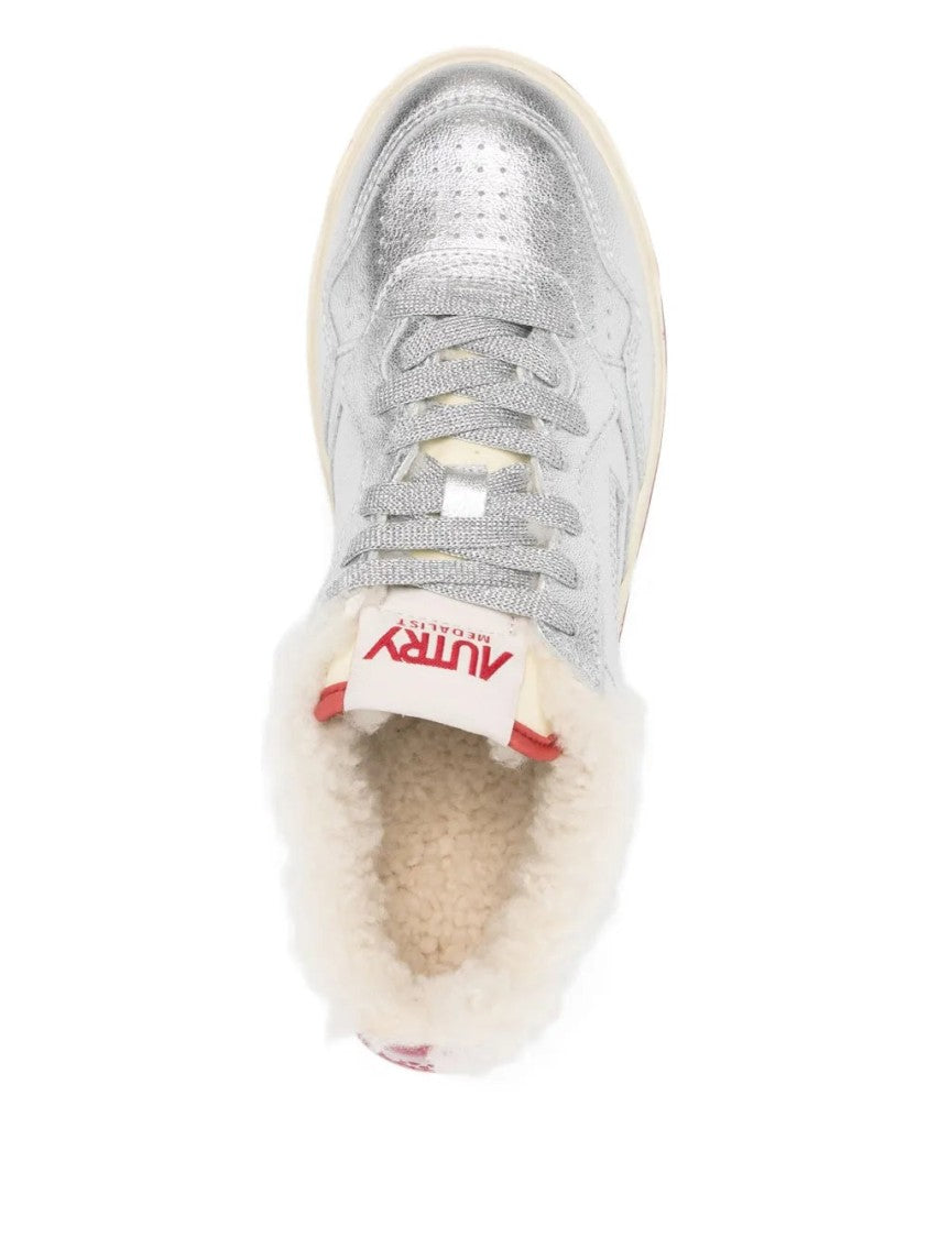 Autry Metallic Leather Shearling Trainers
