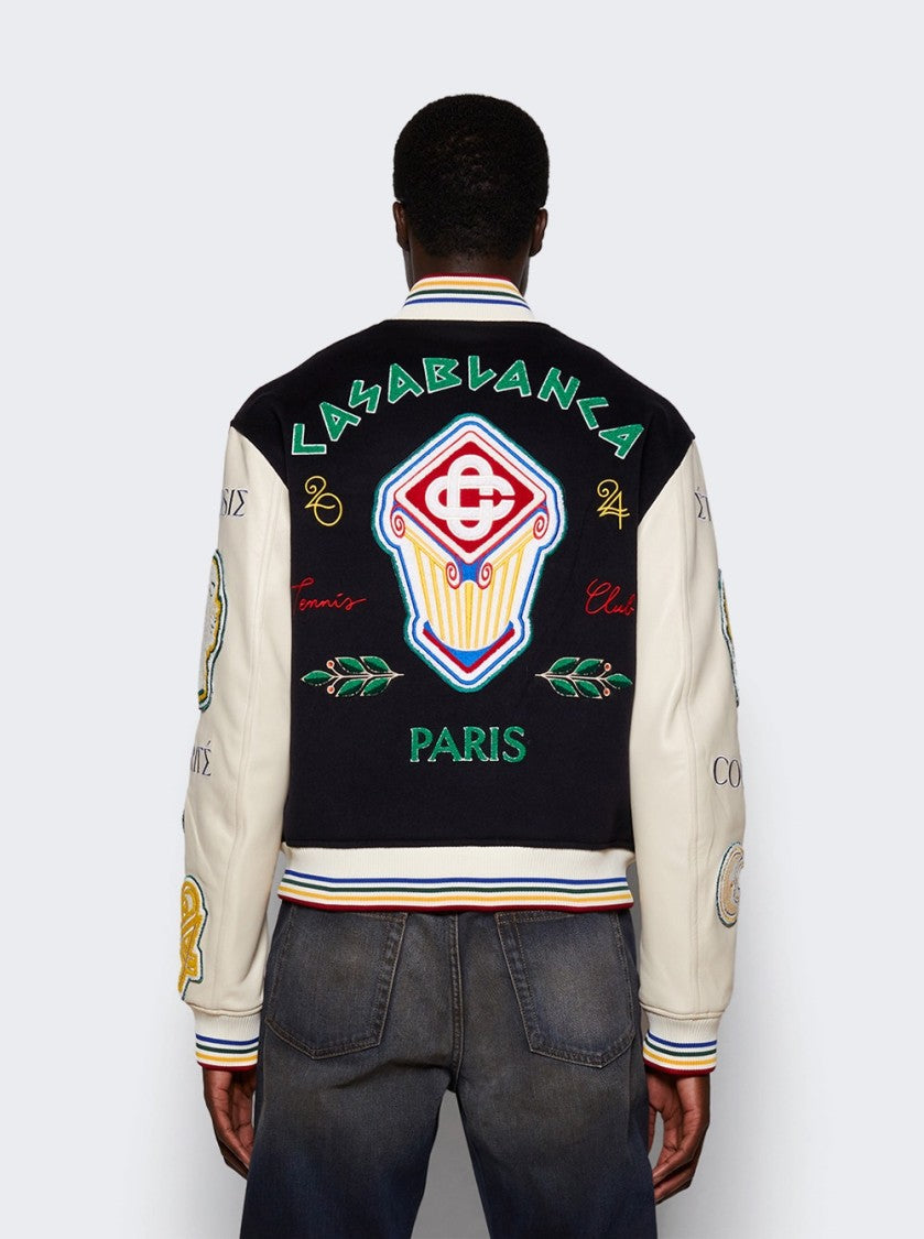 Casablanca Chenille Bomber Jacket Navy And Off White