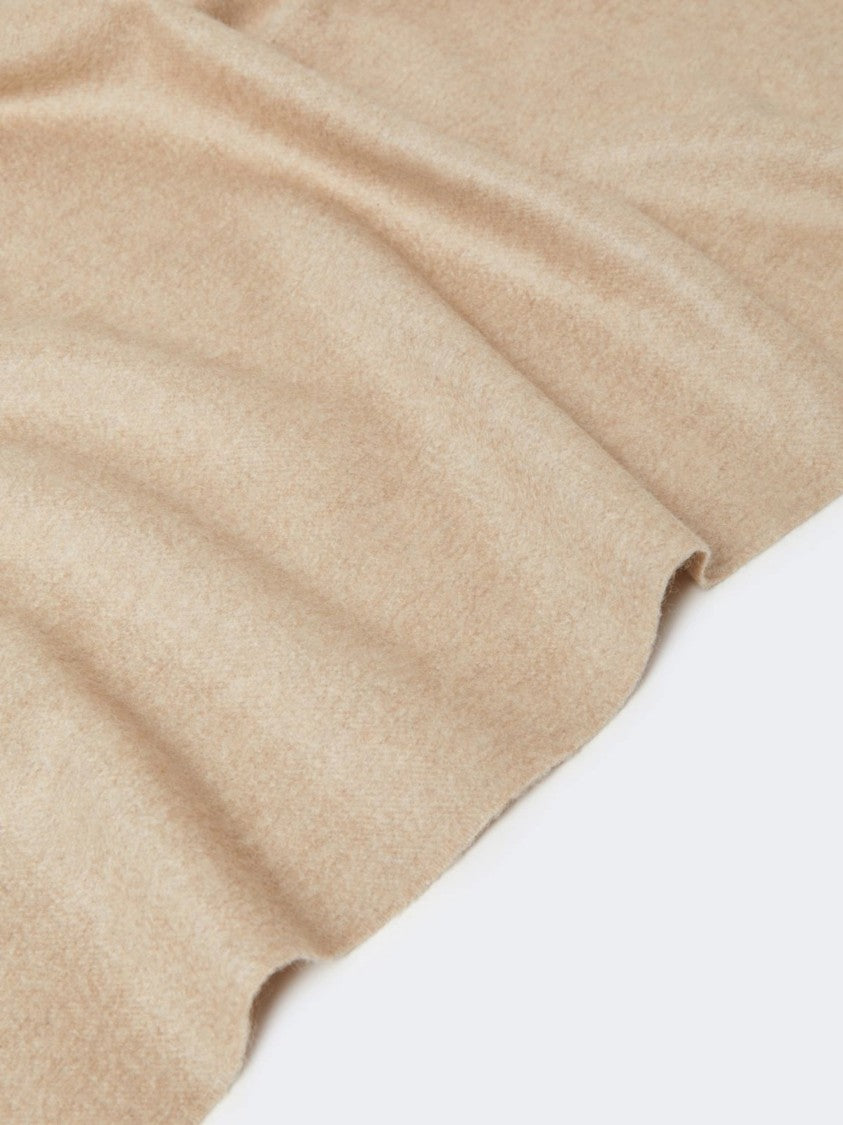 Max Mara Neutral Cashmere Fringed Logo Scarf