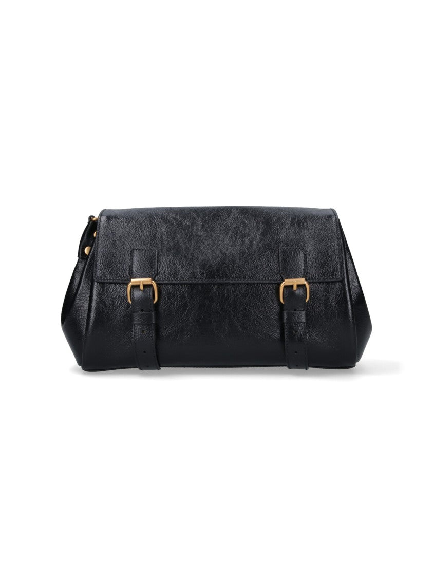 Dries Van Noten Textured Leather Shoulder Bag With Gold-Tone Buckle Closure