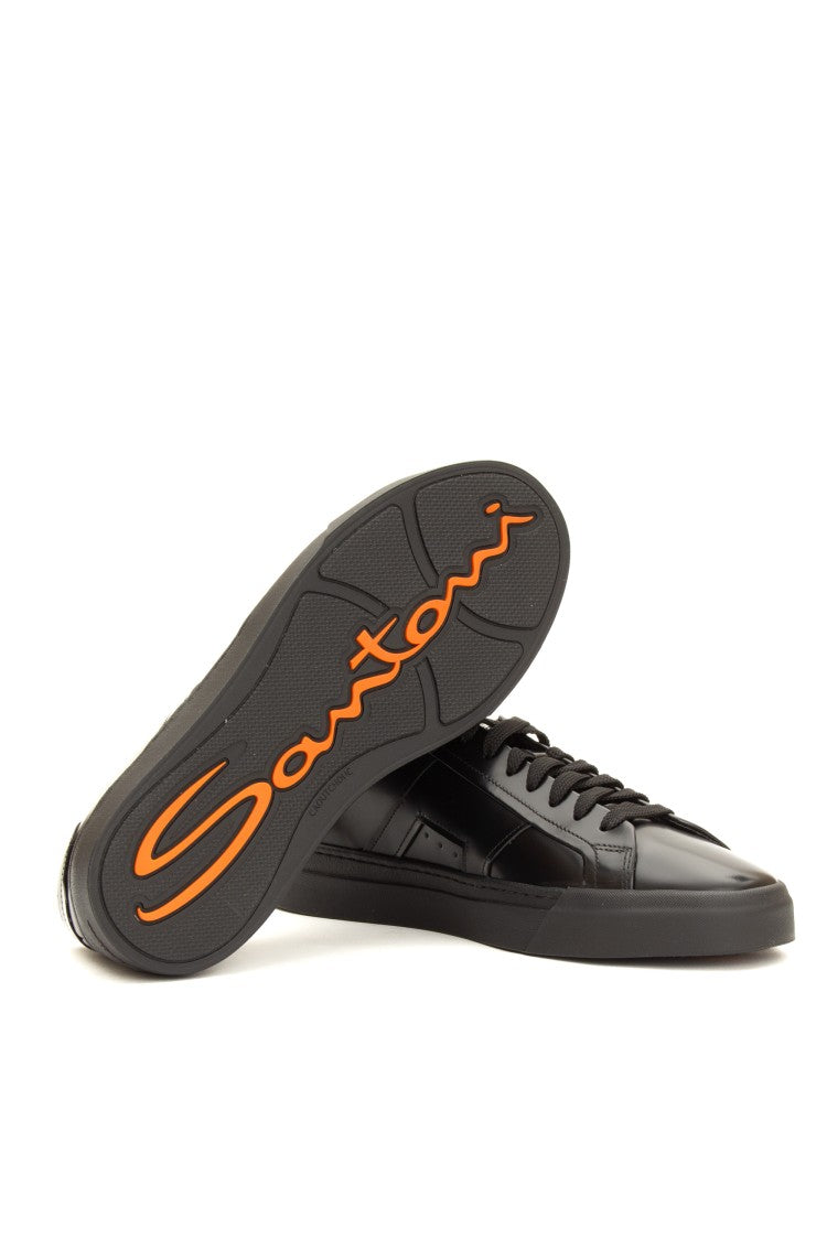 Santoni Double-Buckle Brushed Calf Leather Sneakers