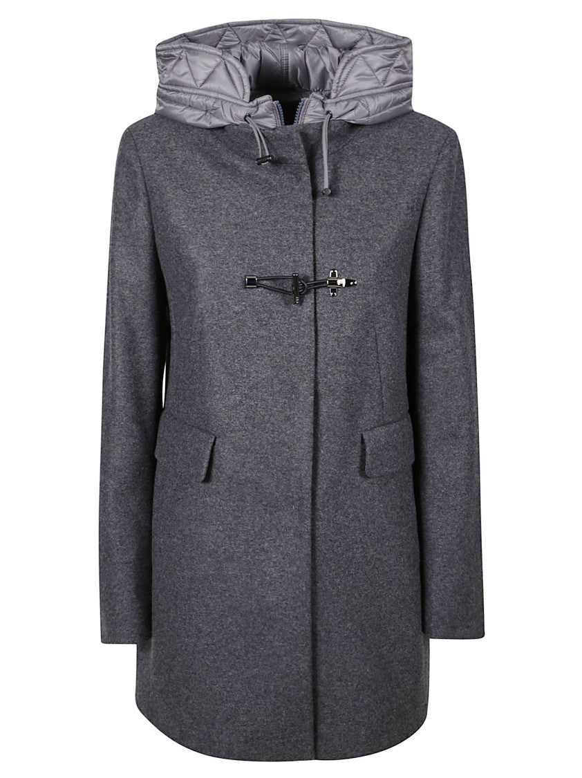Fay Short Dark Grey Coat With Quilted Hood