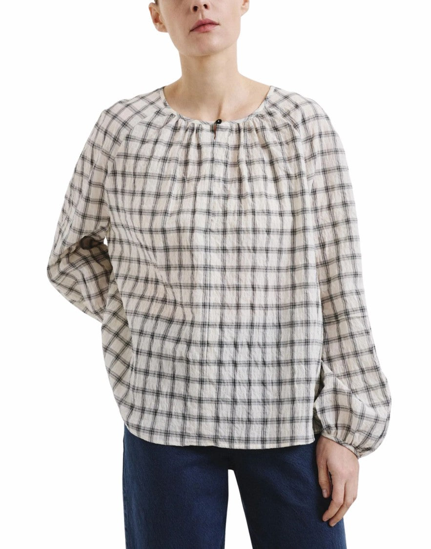 Pomandère Checked Cotton Blouse In Butter