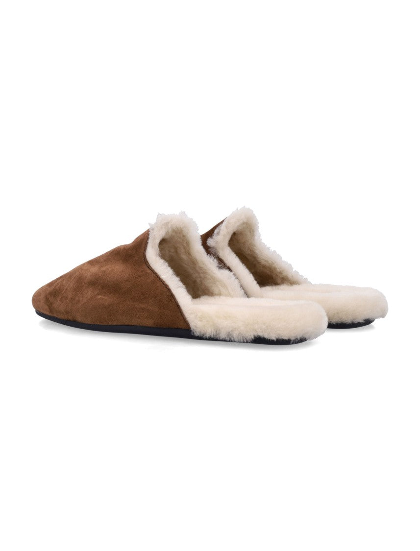 Prada Suede Leather And Shearling Mules