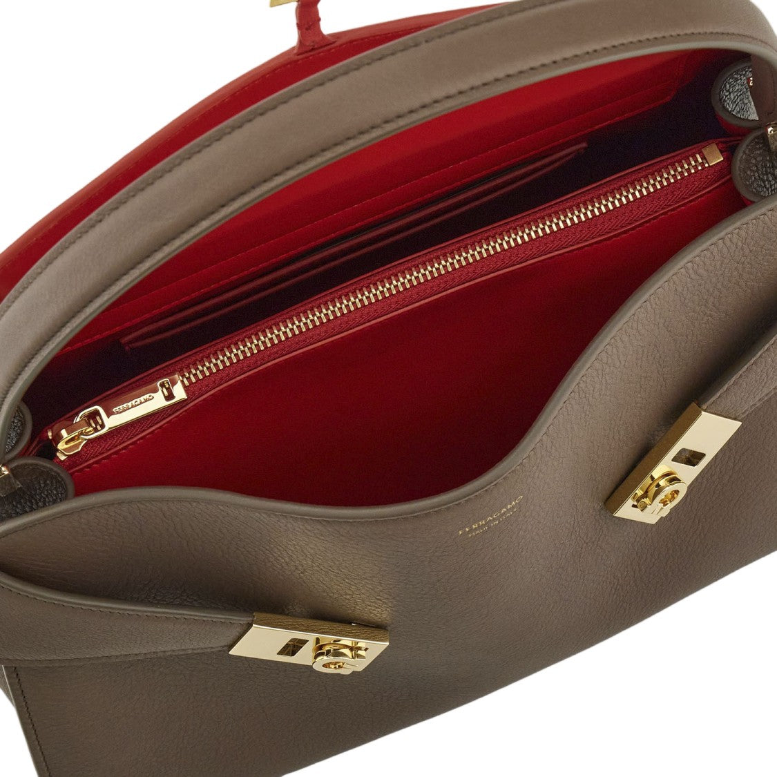Salvatore Ferragamo Structured Top Handle Leather Bag With Gold-Tone Accents