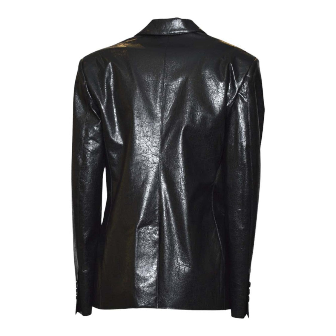 Msgm Tailored Black Jacket With Asymmetrical Zipper And Crinkled Texture