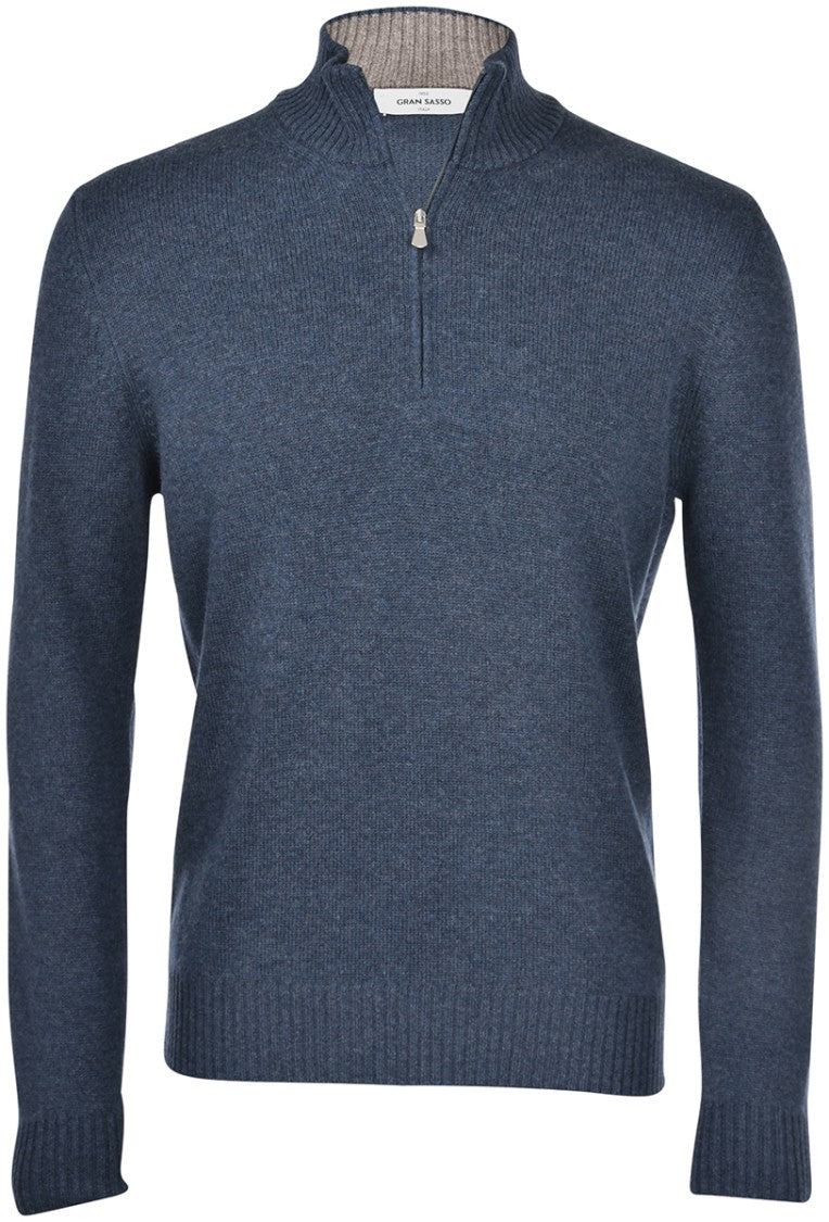 Gran Sasso Half-Zip Knit Top With Ribbed Details