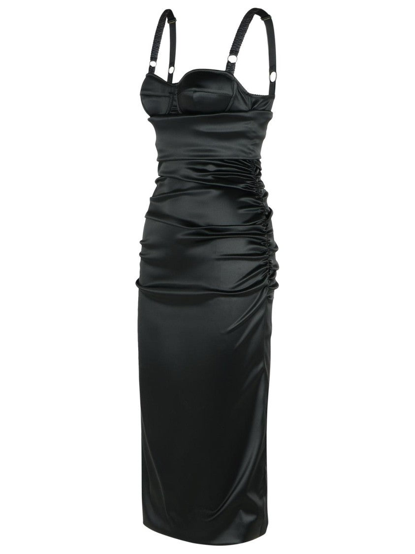 Dolce & Gabbana Corset-Inspired Black Acetate Evening Dress With Draped Front