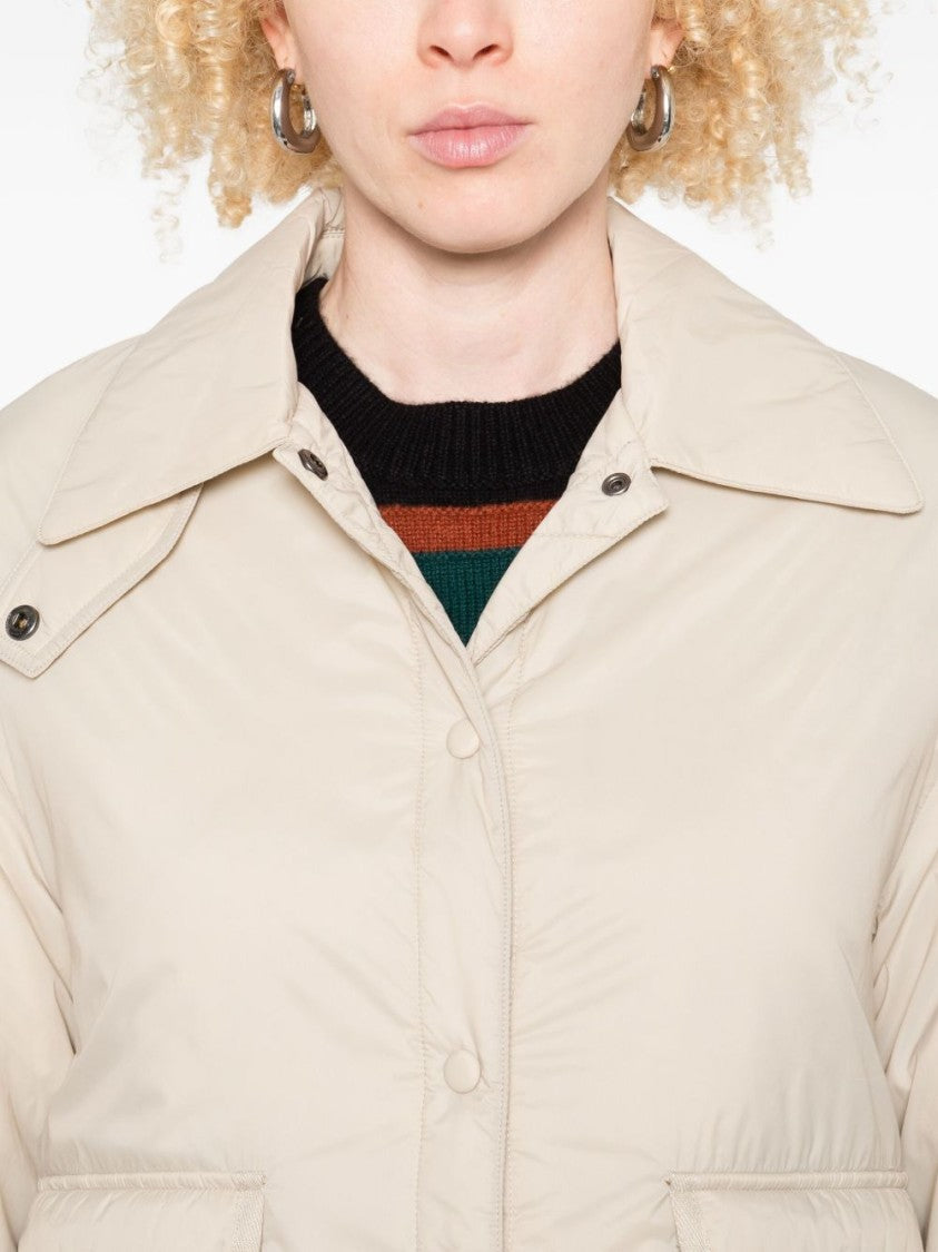 Yerse Cropped Boxy Beige Jacket With Pointed Collar