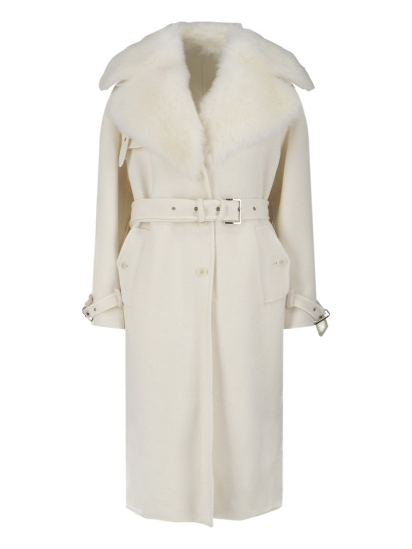 Ermanno Scervino Maxi Coat With Removable Fur Collar – White