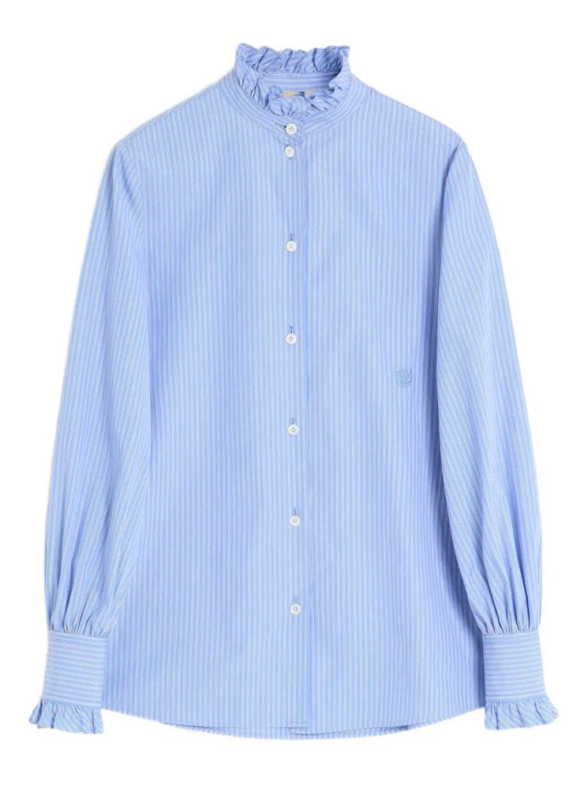 Valentino Classic Striped Cotton Top With Ruffled Collar