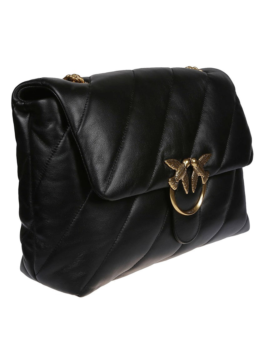 Pinko Love Big Puff Black Sheepskin Shoulder Bag