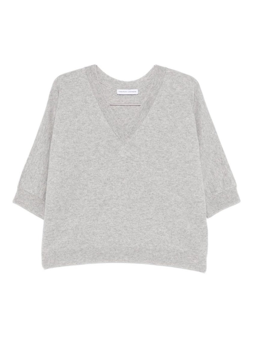 Tabaroni Cashmere Relaxed Fit Grey Cashmere Sweater With V-Neckline And Ribbed Cuffs