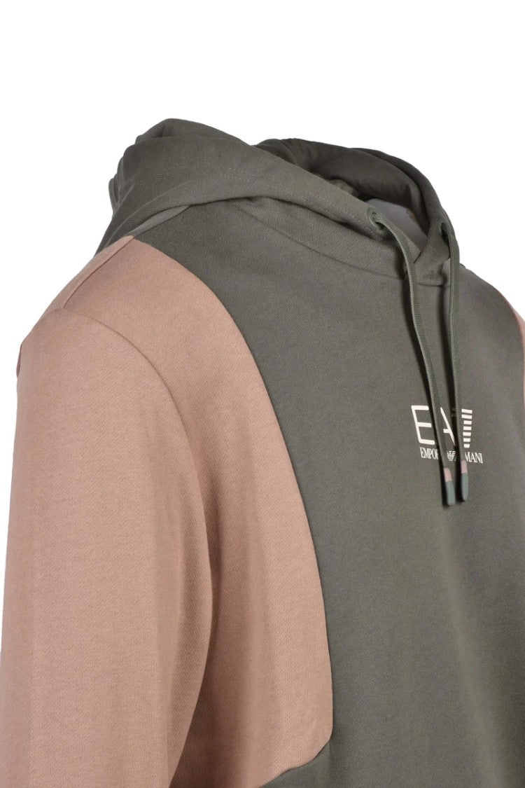 Ea7 Emporio Armani Green Two-Tone Hooded Sweatshirt