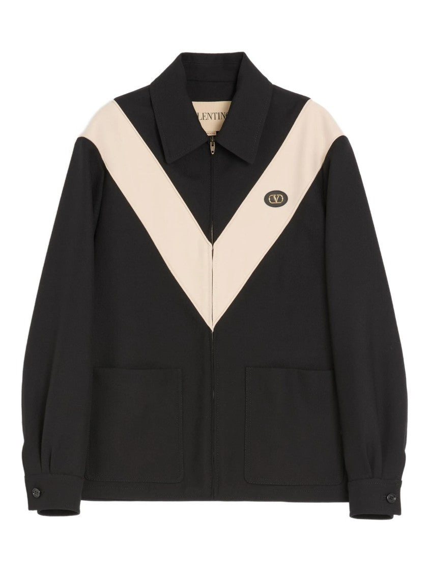 Valentino Black V-Shaped Contrast Panel Zip Jacket