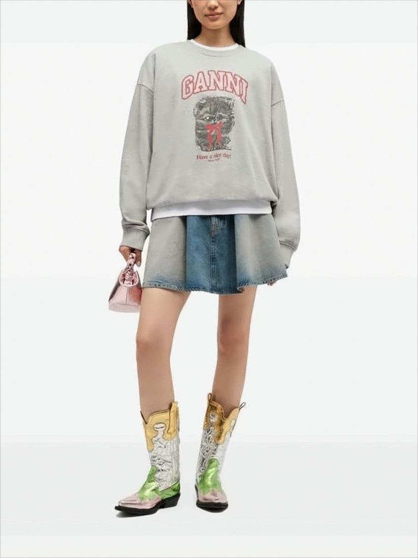 Ganni Graphic Long-Sleeve Sweatshirt With Playful Cat Design