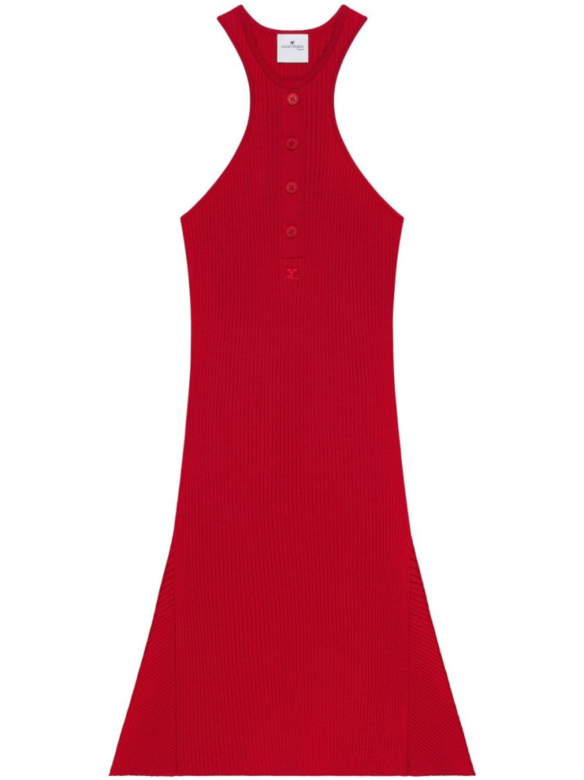 Courrèges Red Scuba Dress With Racerback And Flared Silhouette