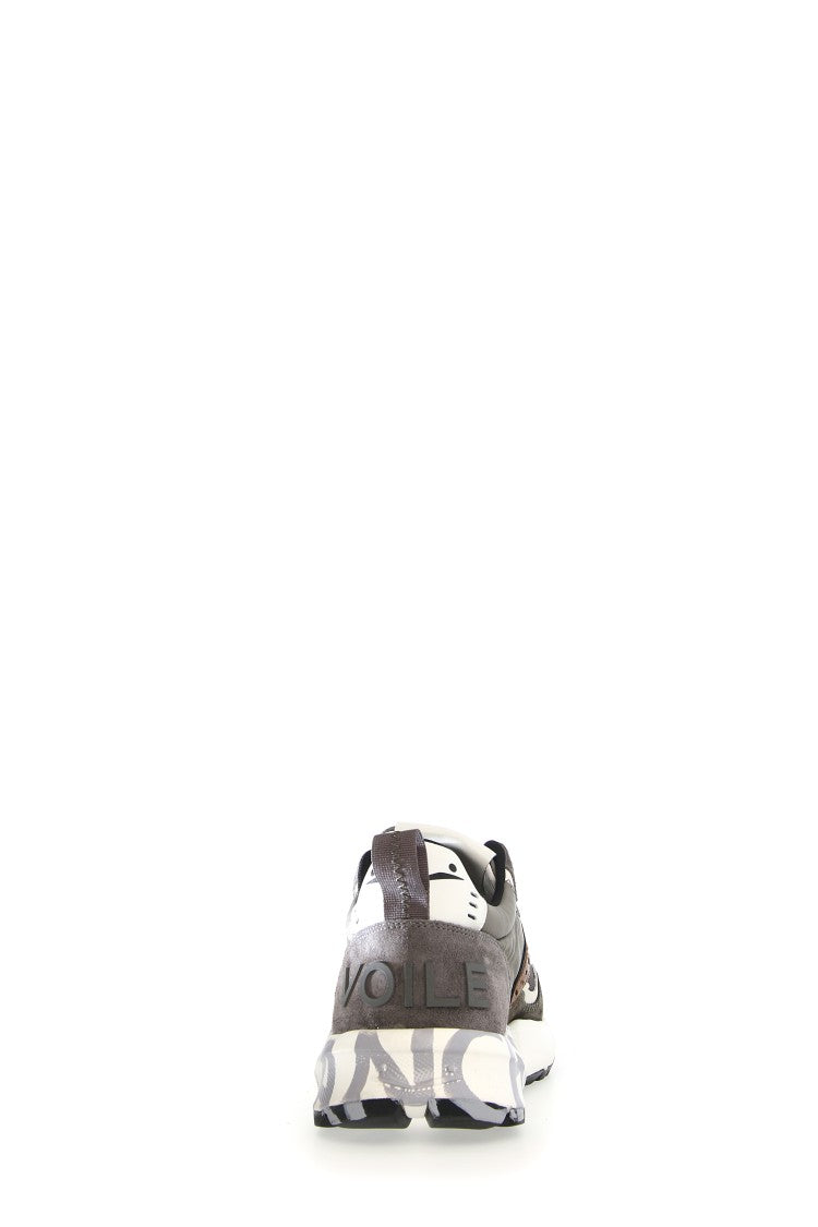 Voile Blanche Olive Green Leather Fabric Sporty Sneakers