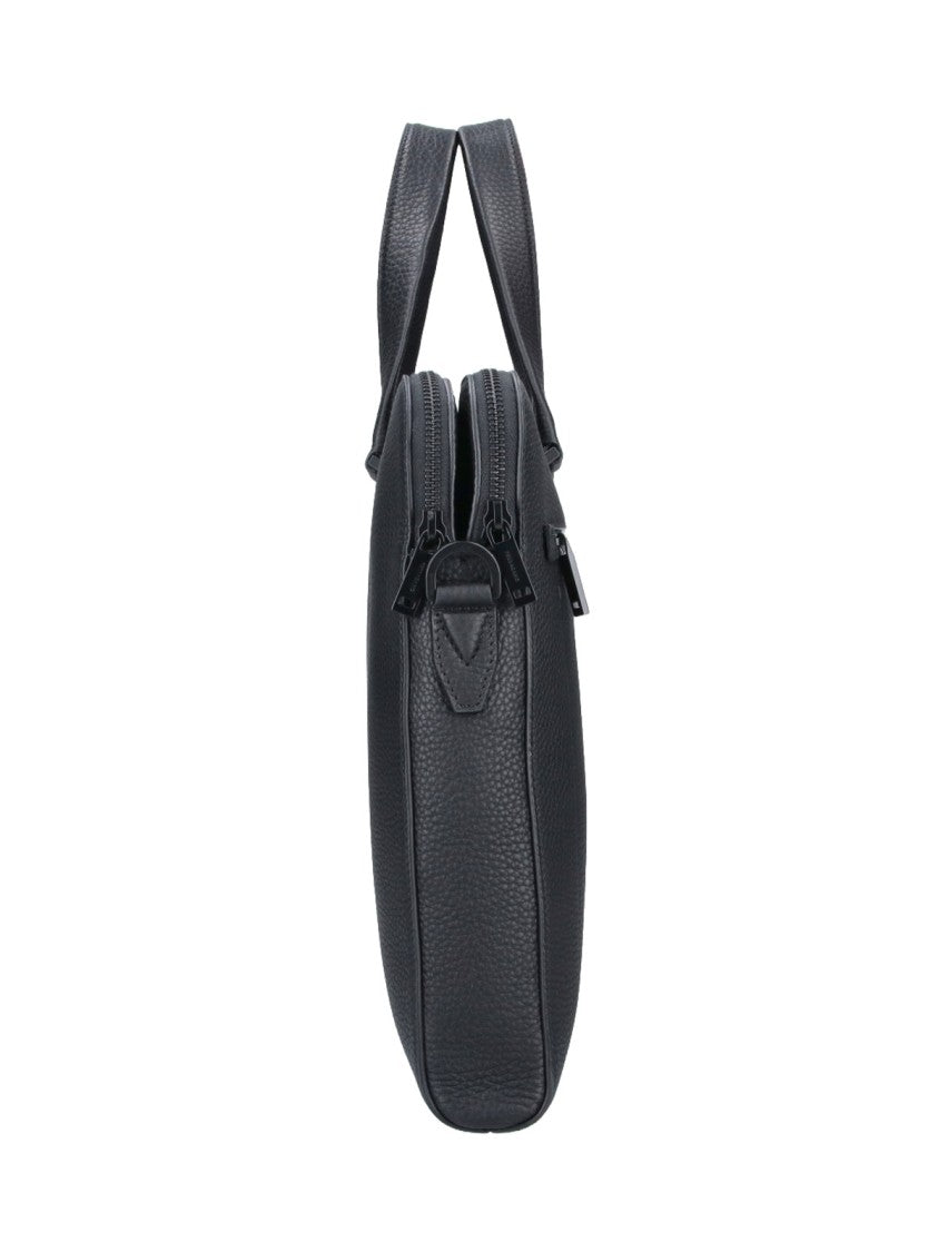 Ferragamo Black Textured Leather Triple Compartment Briefcase