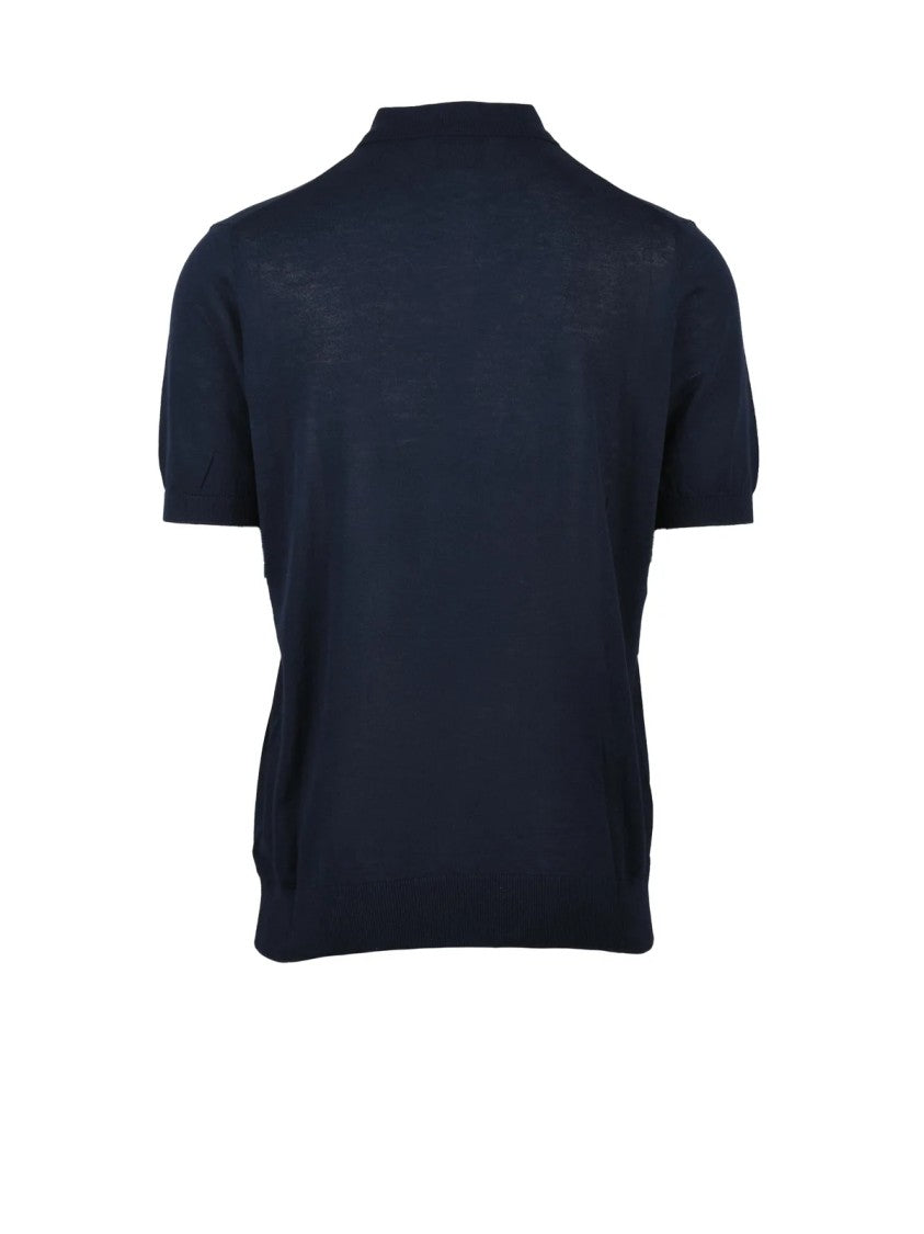 Alpha Studio Midnight Blue Cotton Knit Polo Shirt