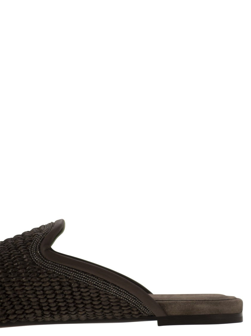Brunello Cucinelli Techno Raffia Slipper With Precious Trim